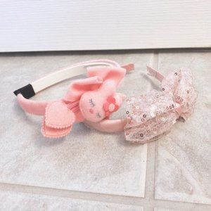 NEW 2 Sets of Pink Headbands Bow and Bunny Rabbit Heart